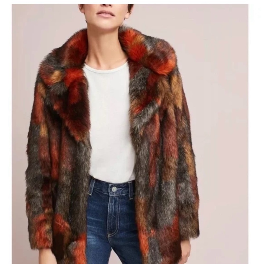 Anthropologie Seen Worn Kept Stevie Faux Fur Boho Multicolor Coat